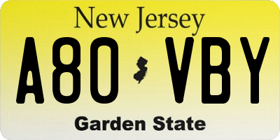 NJ license plate A80VBY