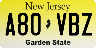 NJ license plate A80VBZ