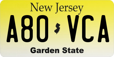NJ license plate A80VCA