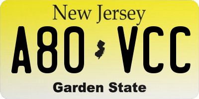 NJ license plate A80VCC