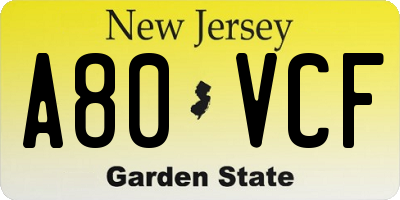 NJ license plate A80VCF