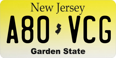 NJ license plate A80VCG