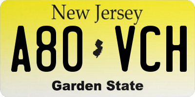 NJ license plate A80VCH