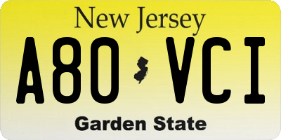 NJ license plate A80VCI