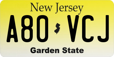 NJ license plate A80VCJ