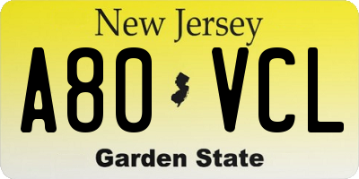 NJ license plate A80VCL