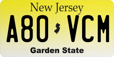 NJ license plate A80VCM