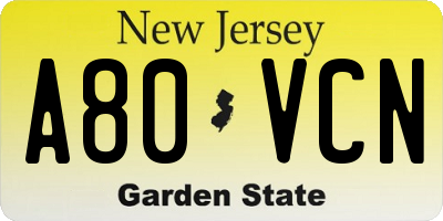 NJ license plate A80VCN