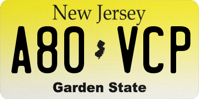 NJ license plate A80VCP