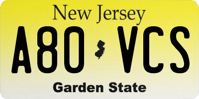 NJ license plate A80VCS