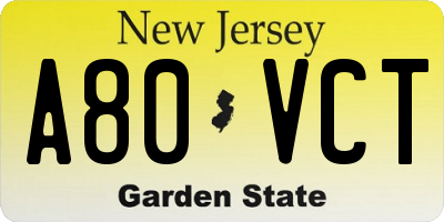 NJ license plate A80VCT