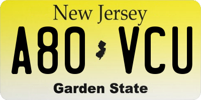 NJ license plate A80VCU