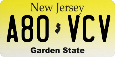 NJ license plate A80VCV