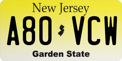 NJ license plate A80VCW