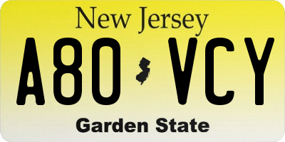 NJ license plate A80VCY