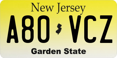 NJ license plate A80VCZ