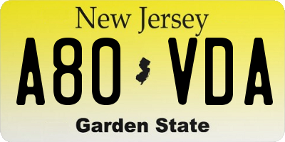 NJ license plate A80VDA