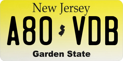 NJ license plate A80VDB