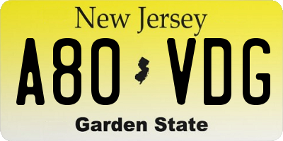 NJ license plate A80VDG
