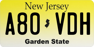 NJ license plate A80VDH