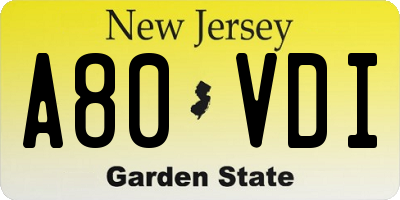 NJ license plate A80VDI