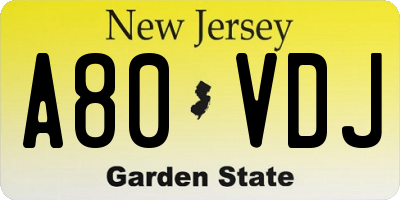 NJ license plate A80VDJ