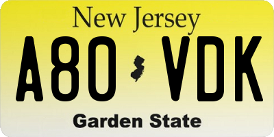 NJ license plate A80VDK