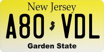 NJ license plate A80VDL