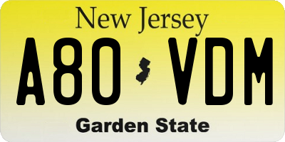 NJ license plate A80VDM