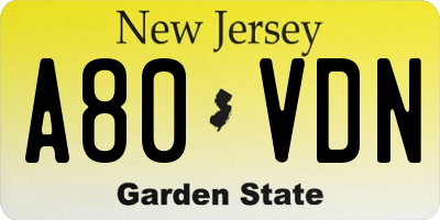 NJ license plate A80VDN