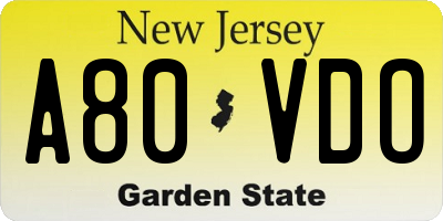 NJ license plate A80VDO