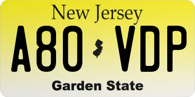 NJ license plate A80VDP