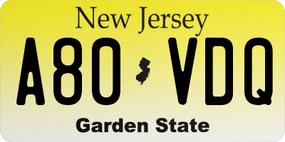 NJ license plate A80VDQ