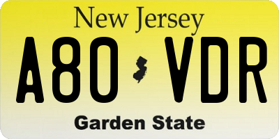 NJ license plate A80VDR
