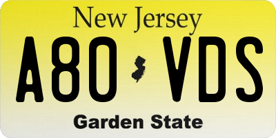 NJ license plate A80VDS