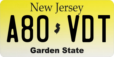 NJ license plate A80VDT