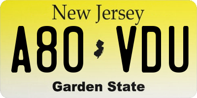 NJ license plate A80VDU