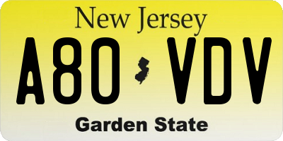NJ license plate A80VDV