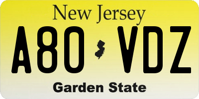 NJ license plate A80VDZ
