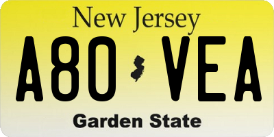NJ license plate A80VEA