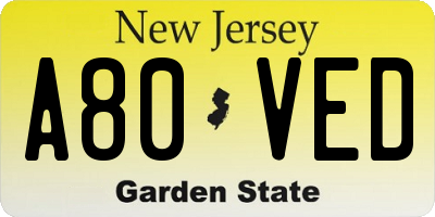 NJ license plate A80VED