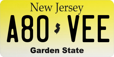 NJ license plate A80VEE