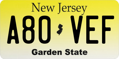 NJ license plate A80VEF