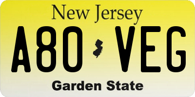 NJ license plate A80VEG