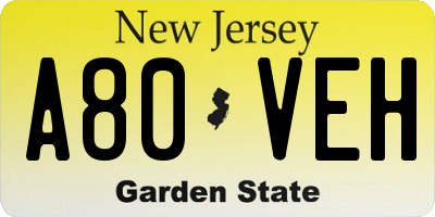 NJ license plate A80VEH