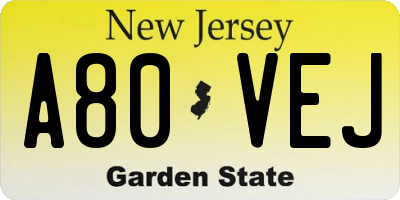 NJ license plate A80VEJ