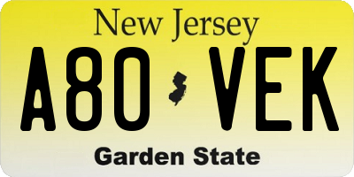 NJ license plate A80VEK