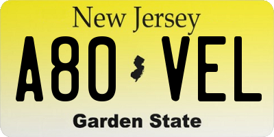 NJ license plate A80VEL