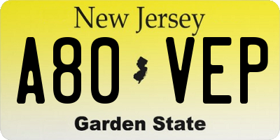 NJ license plate A80VEP