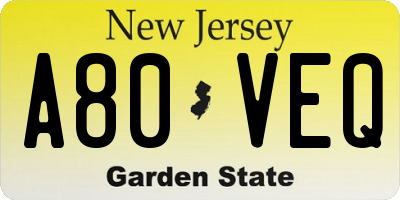 NJ license plate A80VEQ
